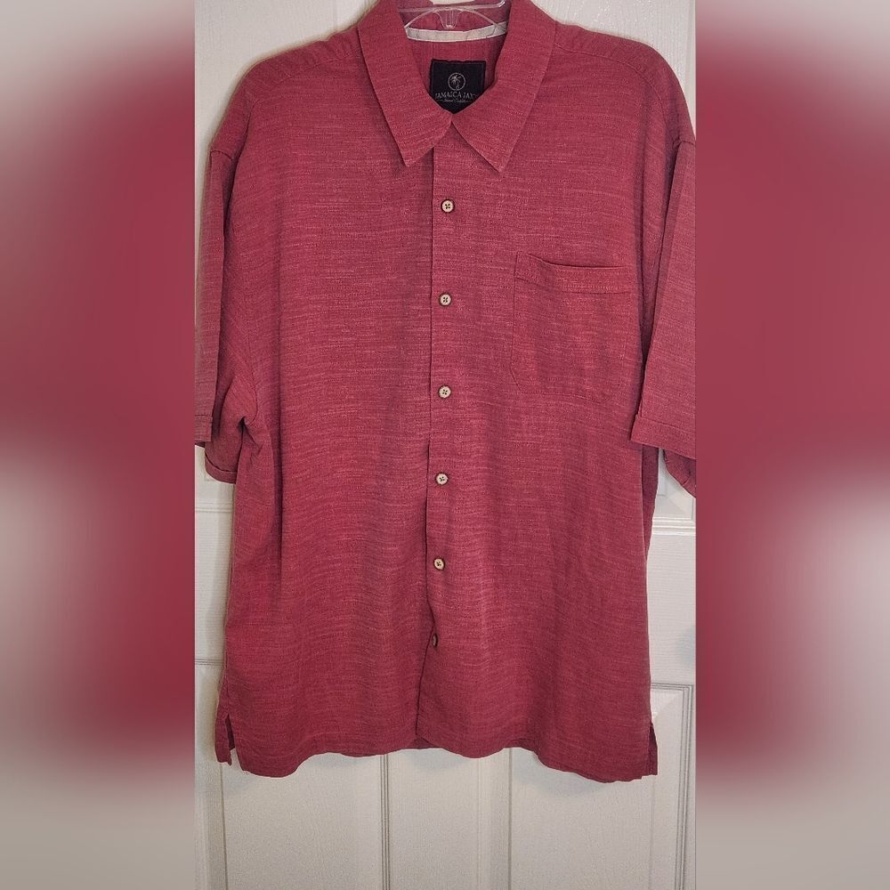 Jamaica Jaxx XL PunchPink 100% SILK Shrtslv Pocket ButtonDown Hawaiian Men Shirt